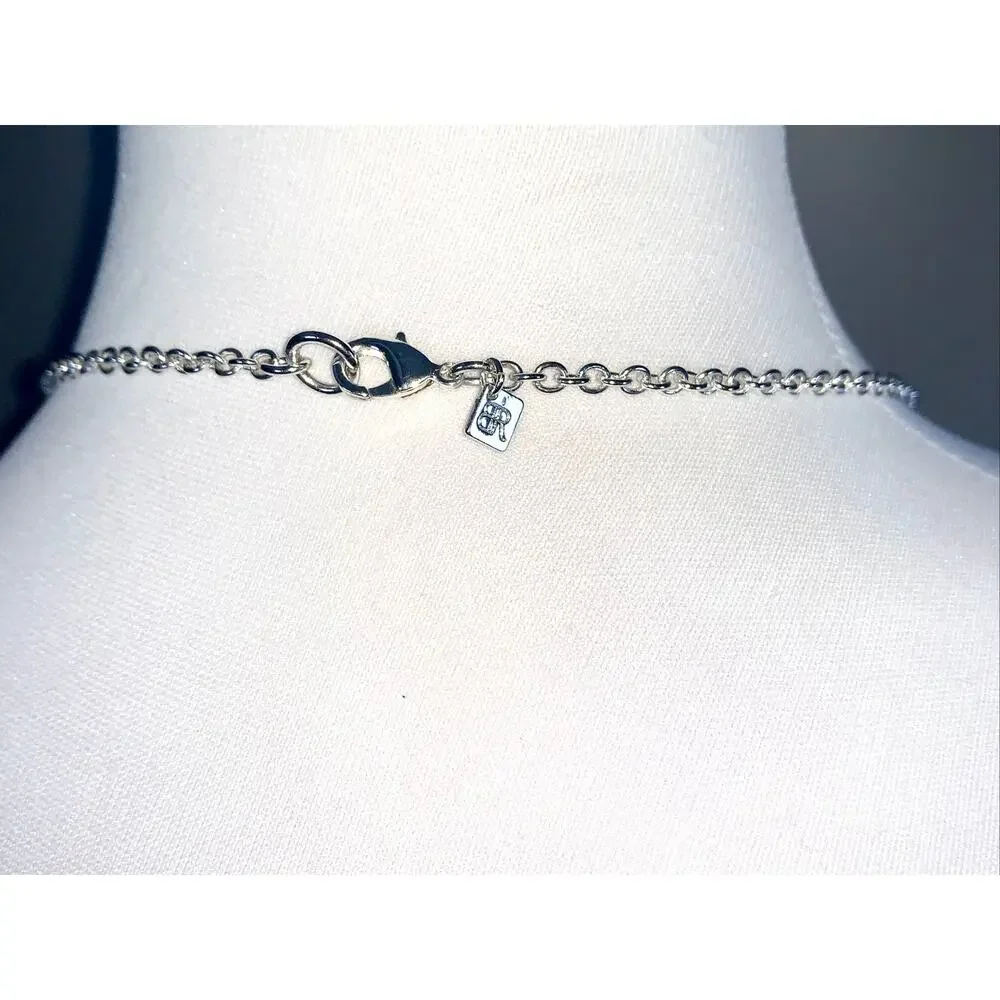 Banana Republic Hammered Silver Interlocking Rings Long Statement Necklace